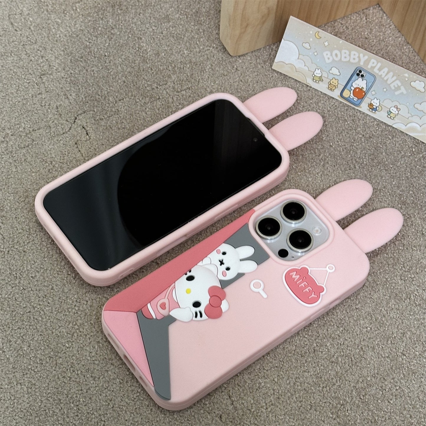 Cat and Bunny Waving Hello Silicone Phone Case