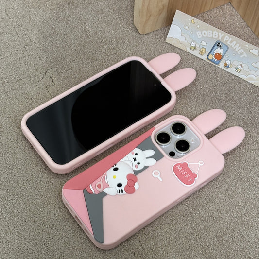 Cat and Bunny Waving Hello Silicone Phone Case