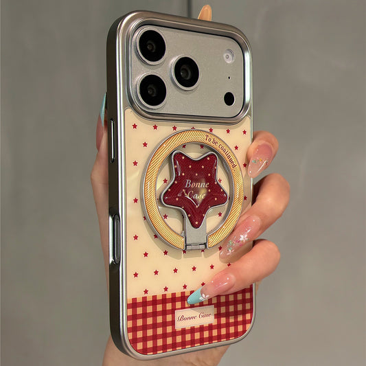 Red Checkered Star Magnetic Stand Acrylic Phone Case