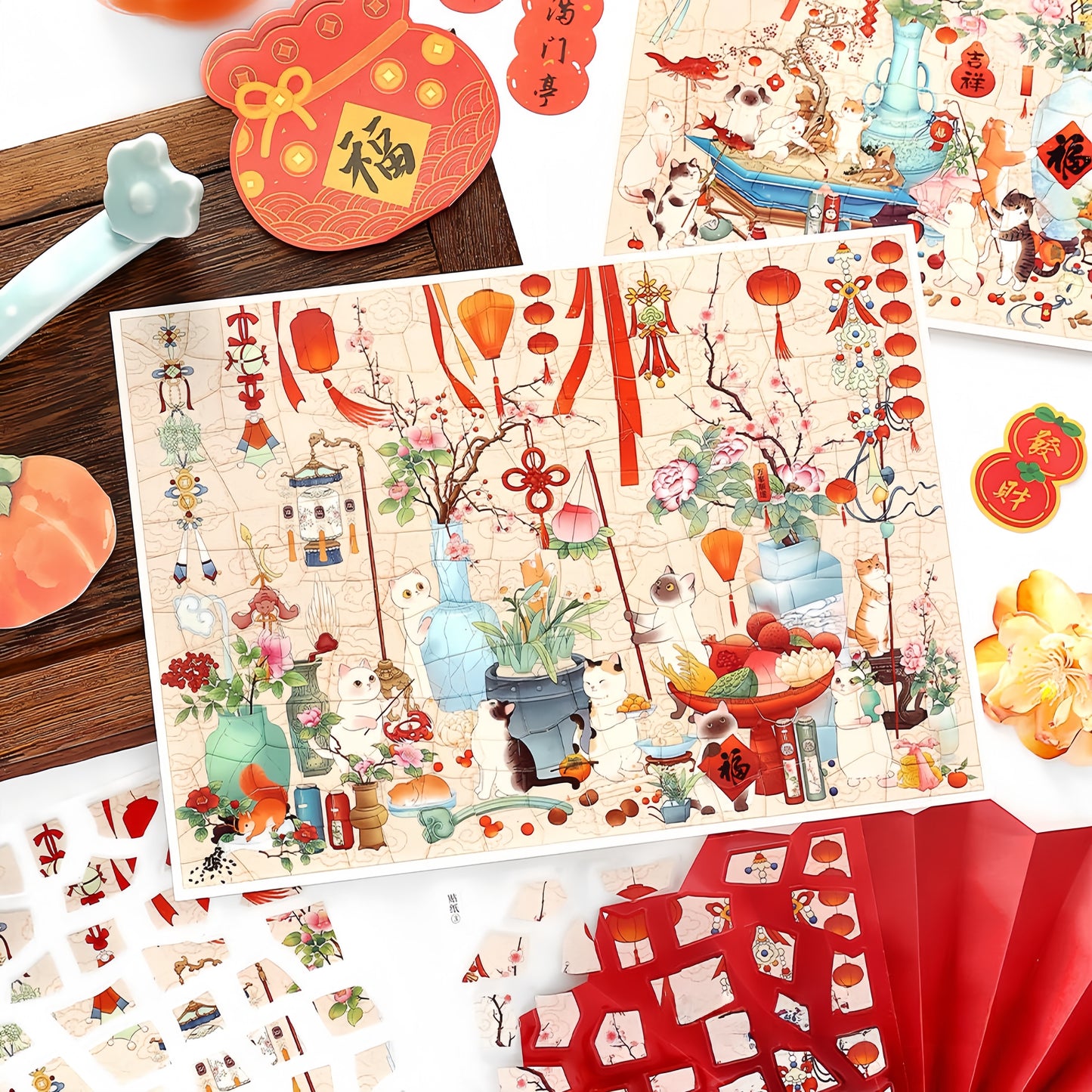 Celebrate the Spring Festival With Cats 3D Sticker | 2 Cute Miniature Scenes