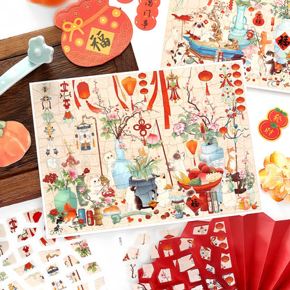 Celebrate the Spring Festival With Cats 3D Sticker | 2 Cute Miniature Scenes