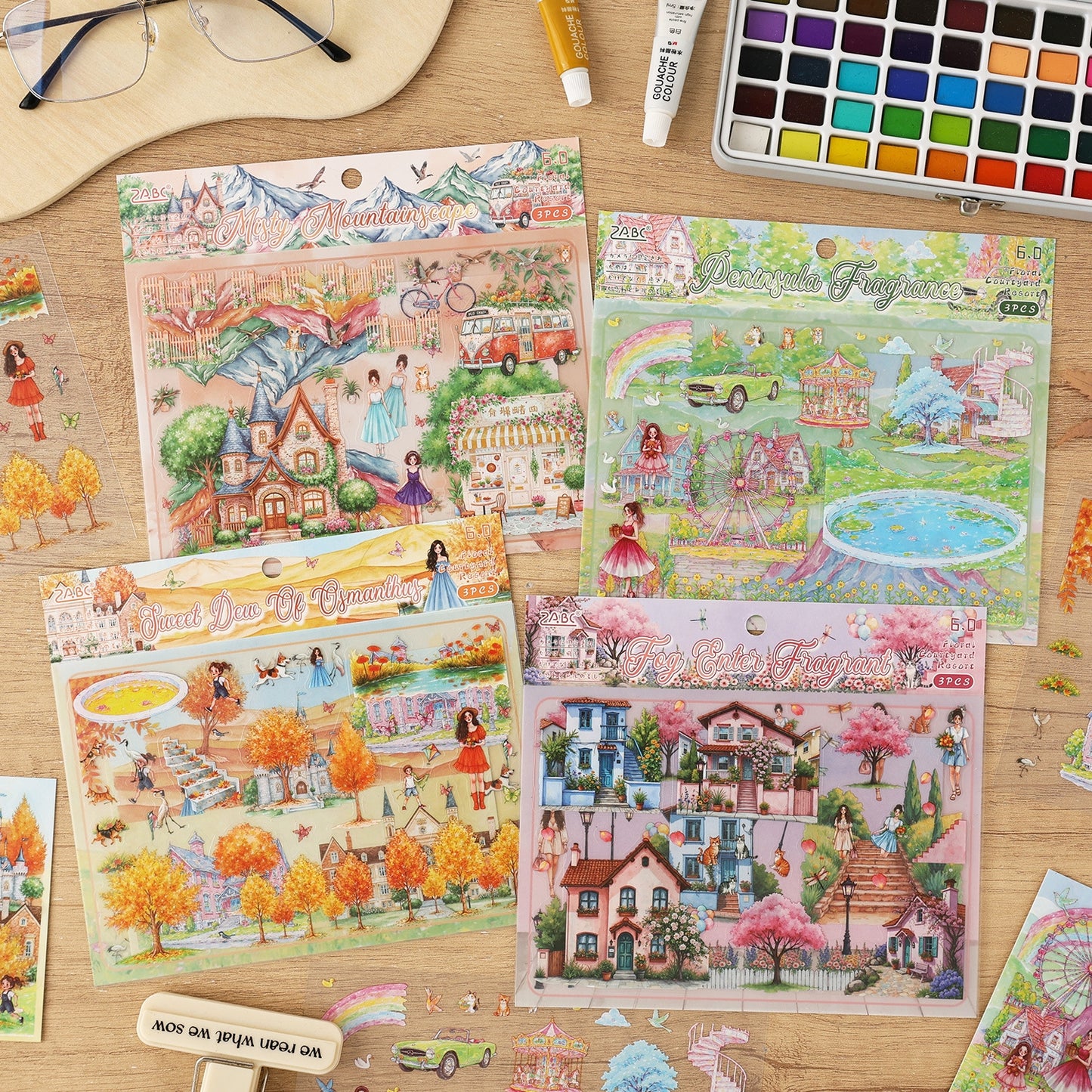 Scented Veil 3D Sticker | 4 Cute Miniature Scenes