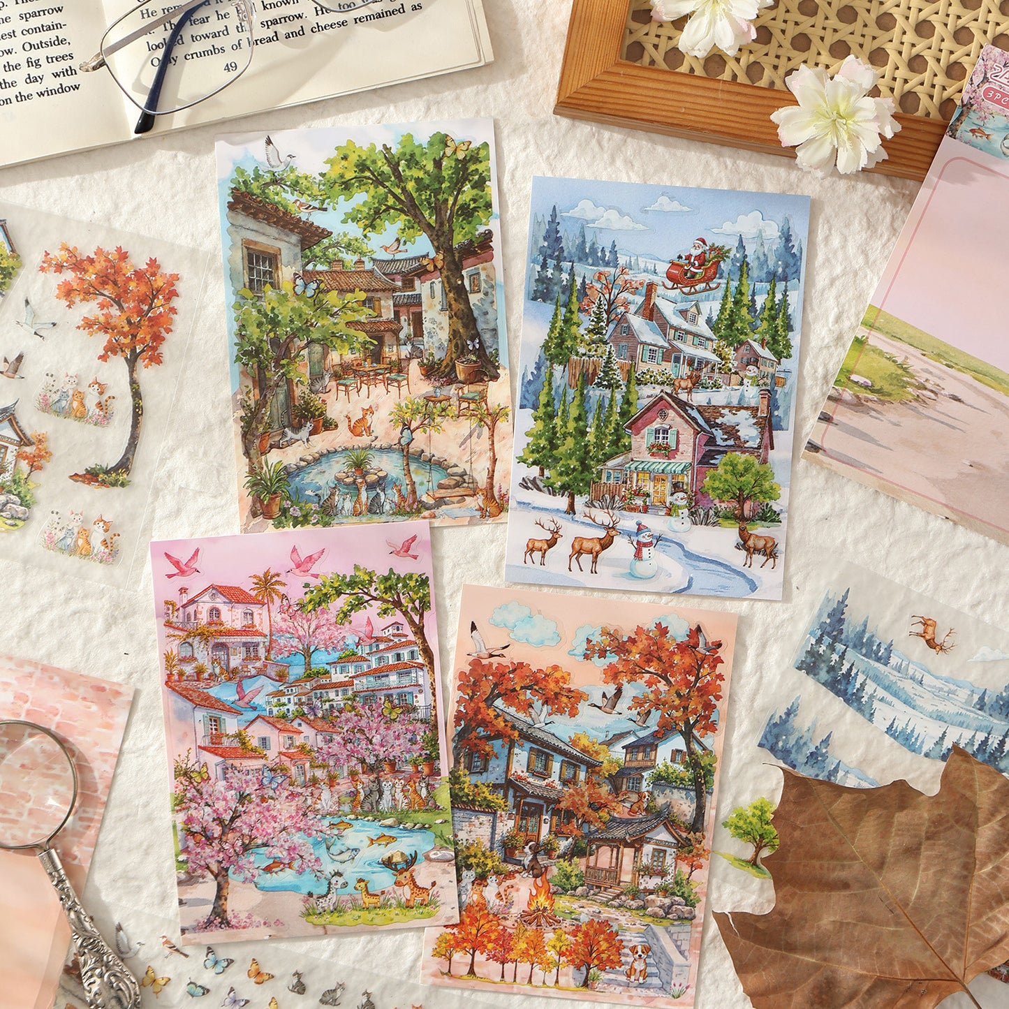 Four Seasons House 3D Sticker | 4 Cute Miniature Scene