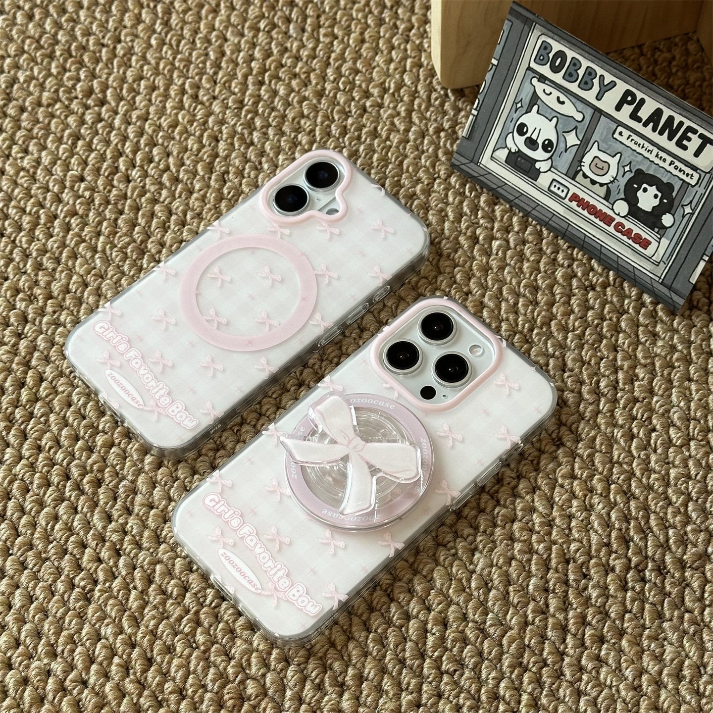 Pink Plaid Bow Magnetic Stand Acrylic Phone Case