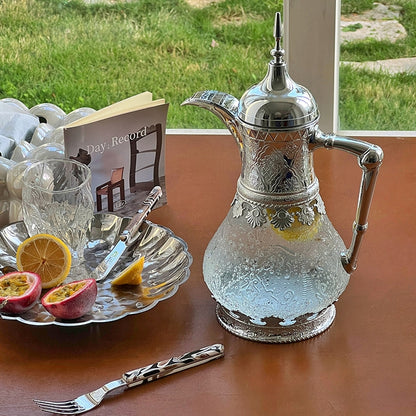 Vintage Carved Embossed Glass Water Pitcher