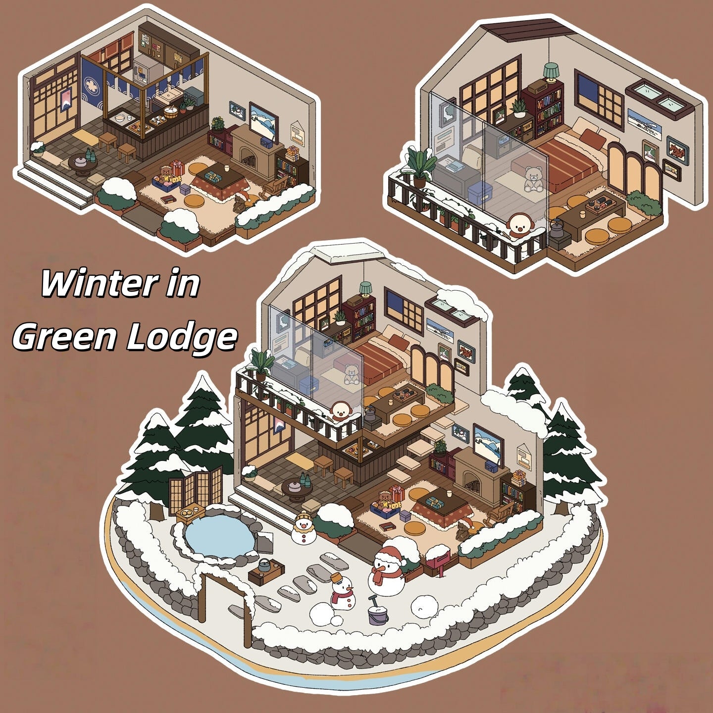 Four Seasons Invitation Letter 3D Sticker | 4 Cute Miniature Scenes