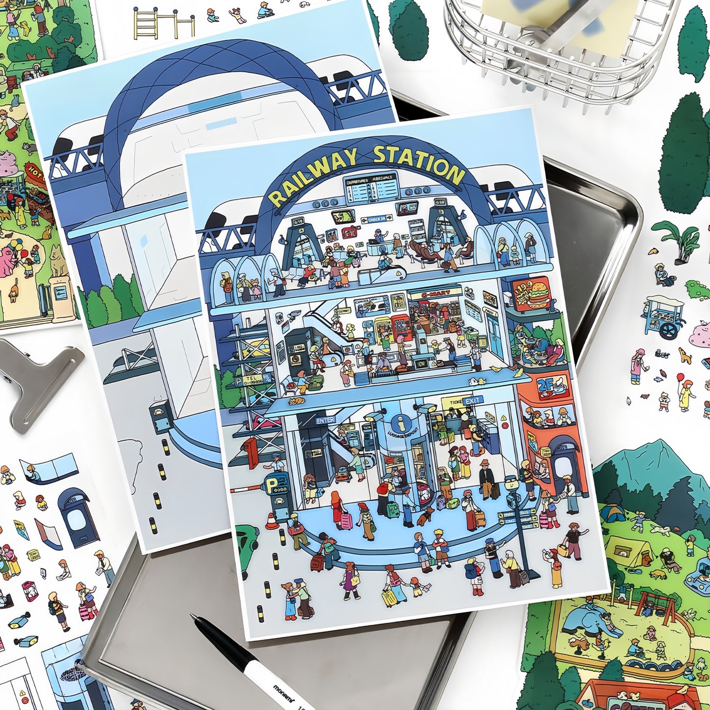 Simulation Management 3D Sticker | 2 Cute Miniature Scenes