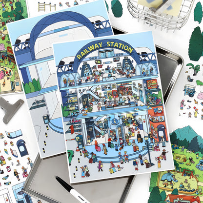 Simulation Management 3D Sticker | 2 Cute Miniature Scenes