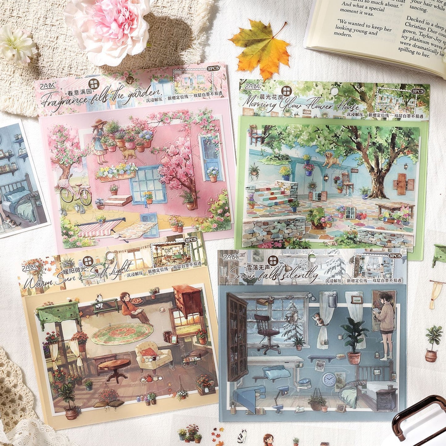 Floating Light Atlas 3D Sticker | 4 Cute Miniature Scenes