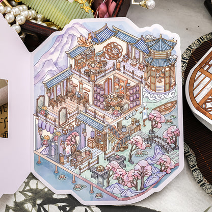 Ancient-Style Architecture 3D Sticker | 4 Cute Miniature Scene
