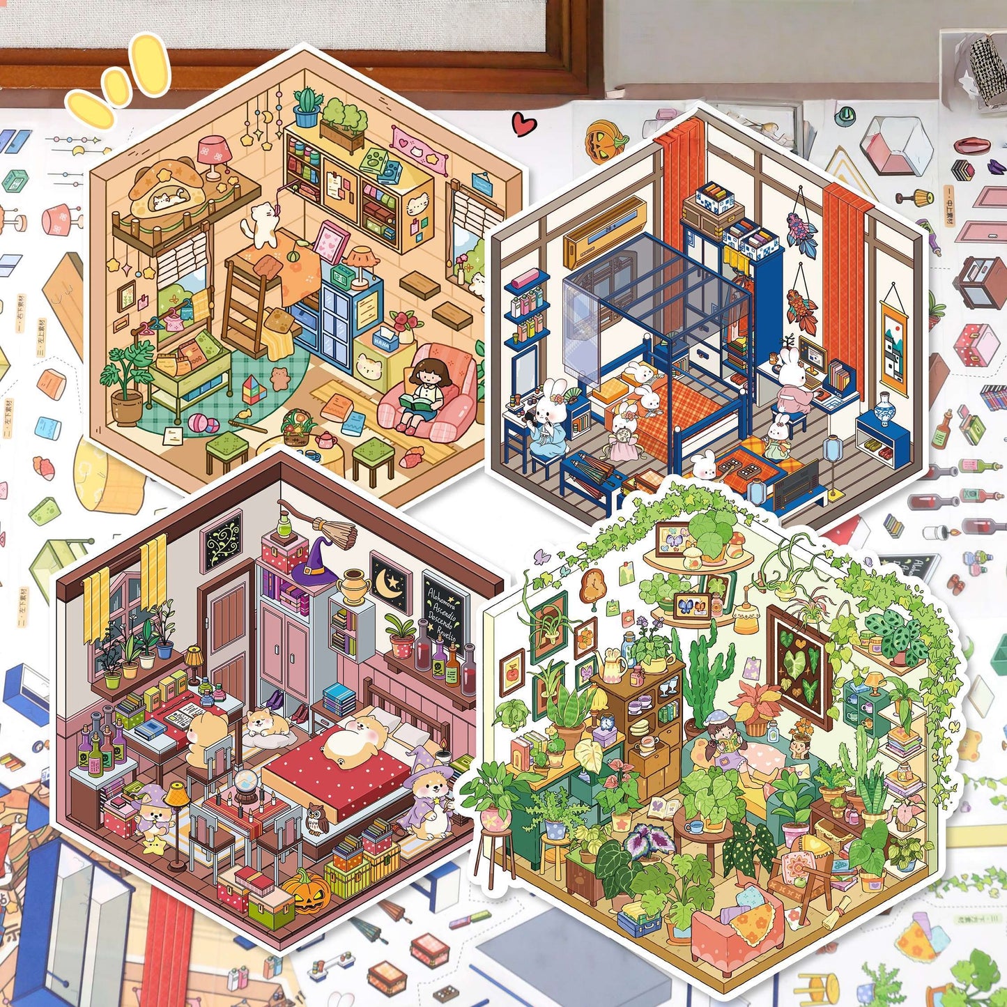 Cozy Hut 3D Sticker | 4 Cute Miniature Scenes