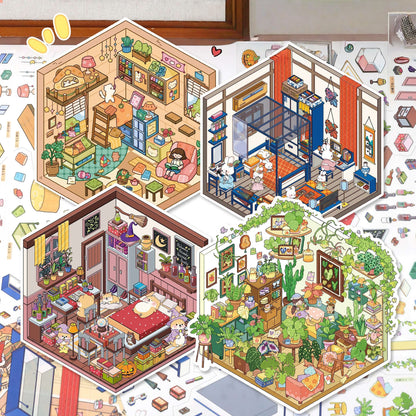 Cozy Hut 3D Sticker | 4 Cute Miniature Scenes