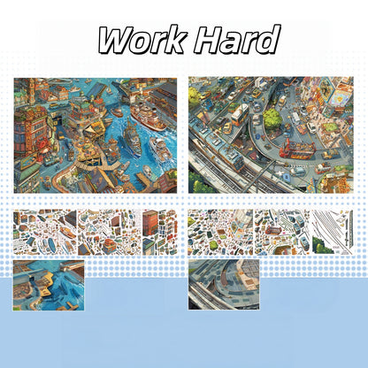 Work Hard 3D Sticker | 2 Cute Miniature Scenes