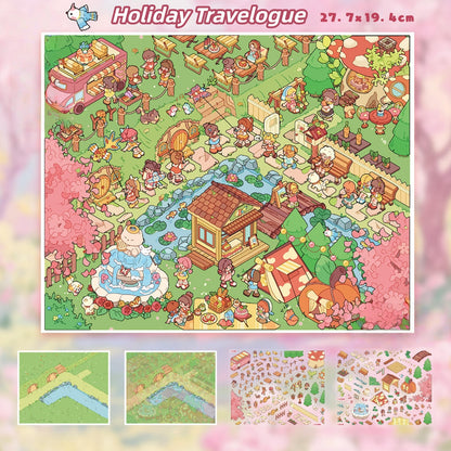 Whimsy Town 3D Sticker | 2 Cute Miniature Scenes