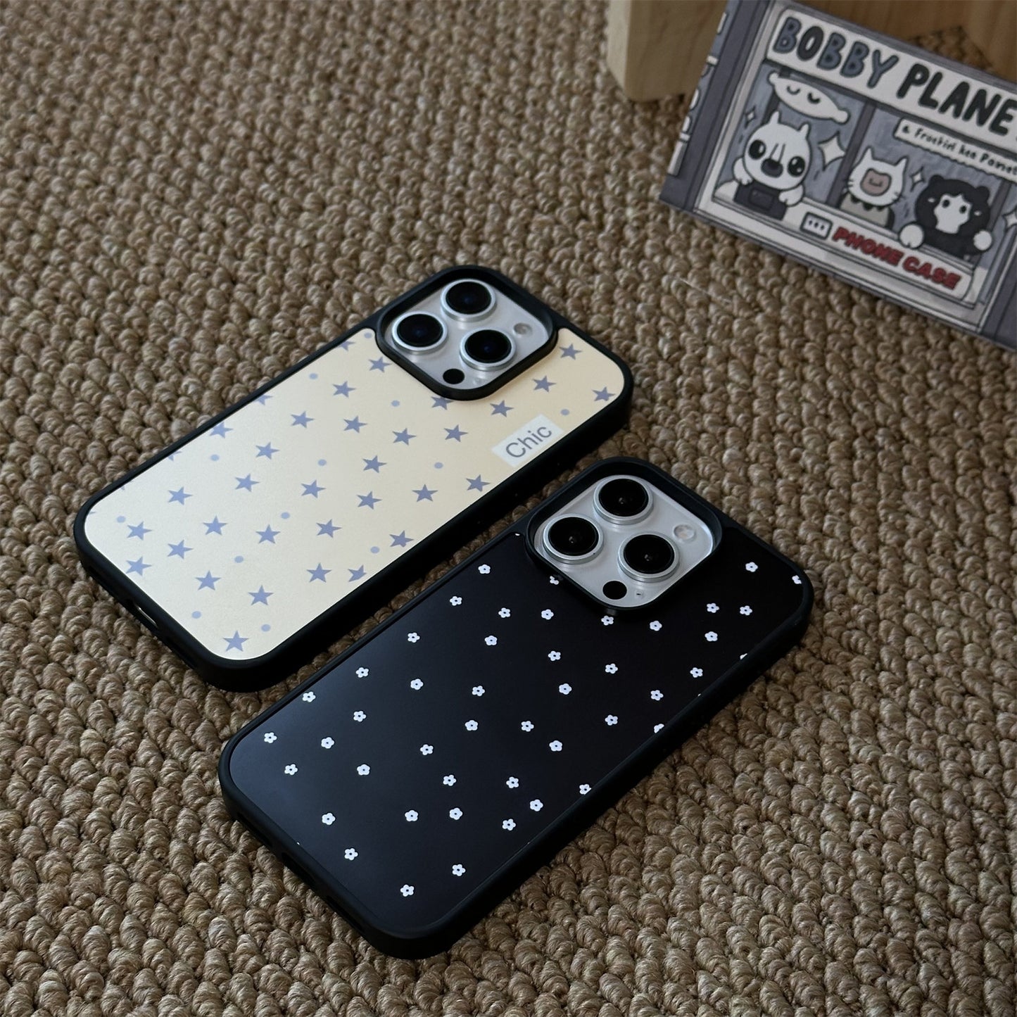 Floral & Stars Print Black Edge Acrylic Phone Case
