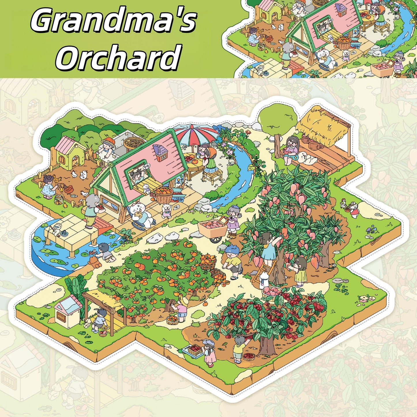 Grandma's Home 3D Sticker | 2 Cute Miniature Scenes