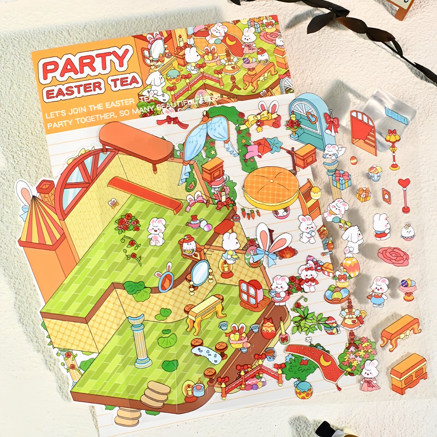 Bunny's Easter Daily 3D Sticker | 4 Cute Miniature Scenes
