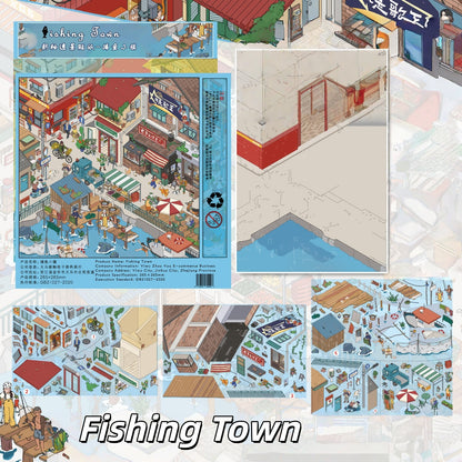 Town Street View 3D Sticker | 4 Cute Miniature Scenes