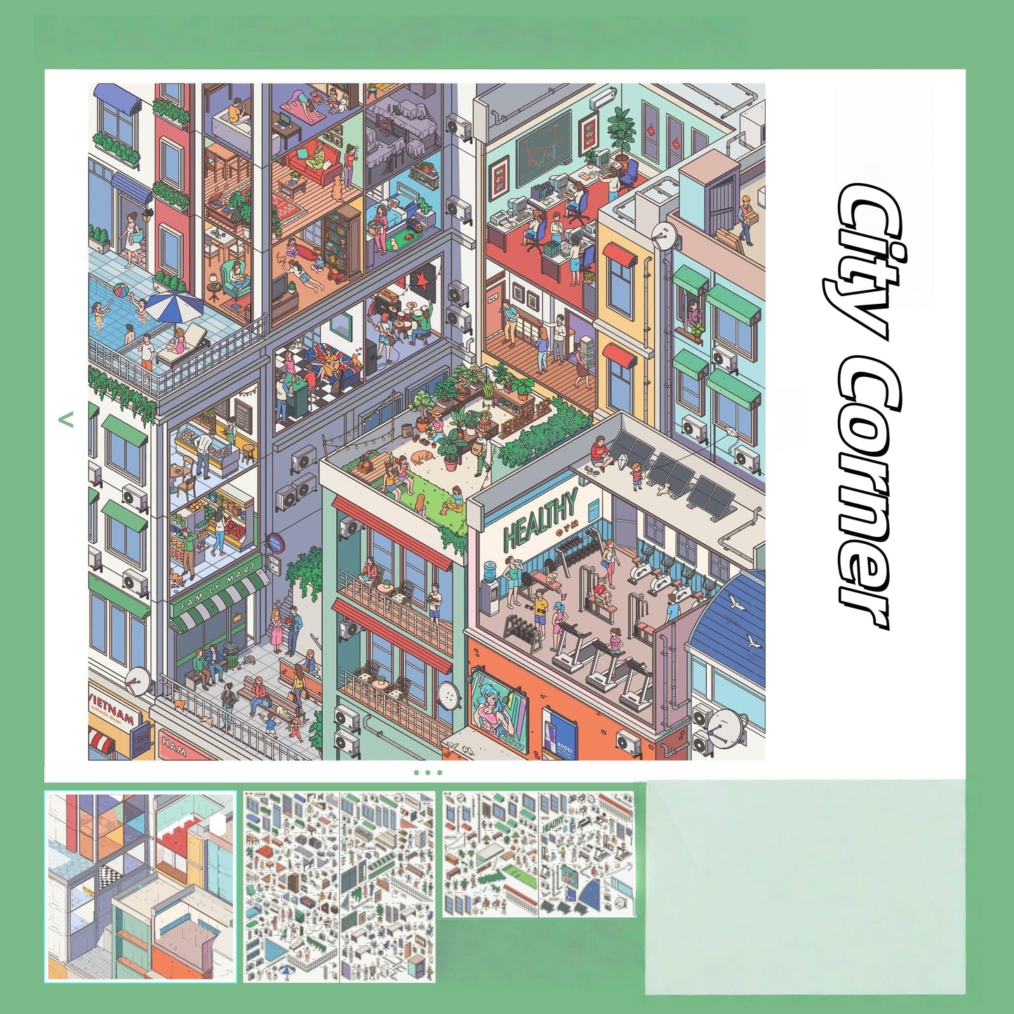 Metropolis 3D Sticker | 4 Cute Miniature Scenes