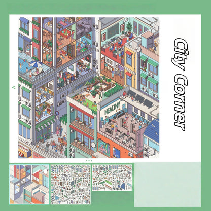 Metropolis 3D Sticker | 4 Cute Miniature Scenes