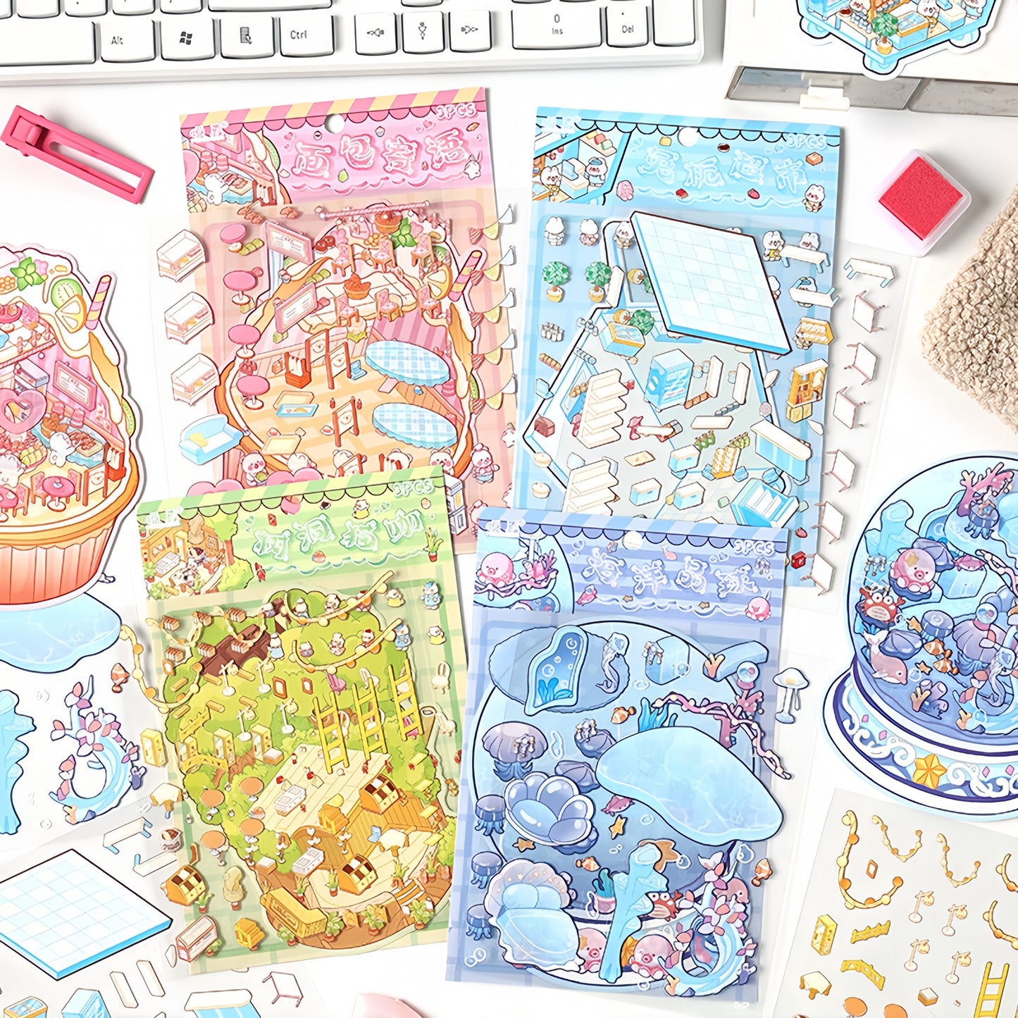 Paw's Shop 3D Sticker | 4 Cute Miniature Scenes