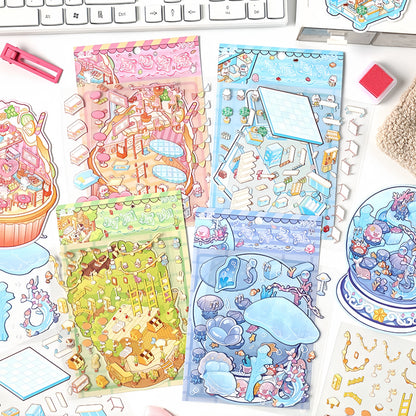 Paw's Shop 3D Sticker | 4 Cute Miniature Scenes