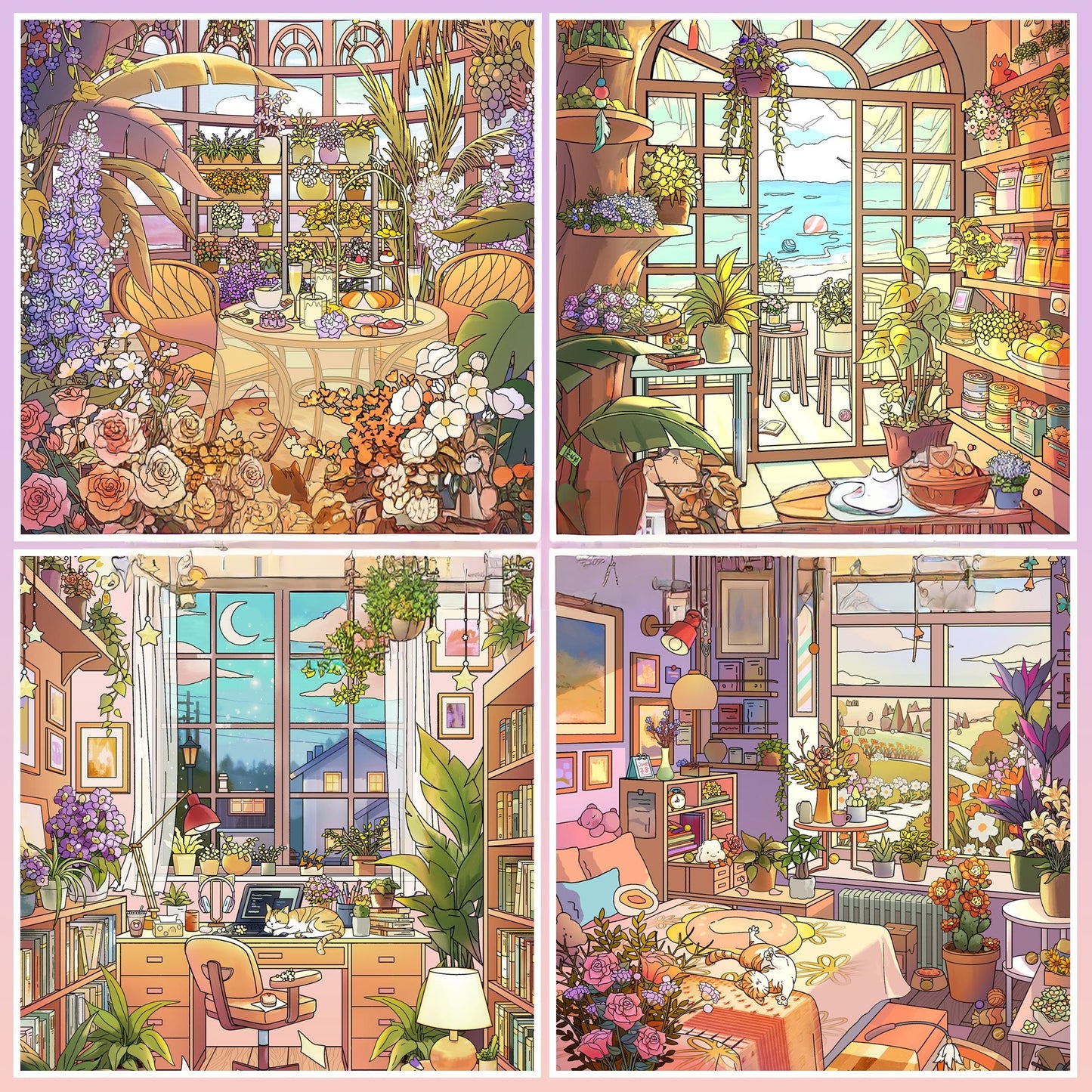 Between Flowers and the Sea 3D Sticker | 4 Cute Miniature Scenes