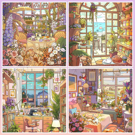 Between Flowers and the Sea 3D Sticker | 4 Cute Miniature Scenes