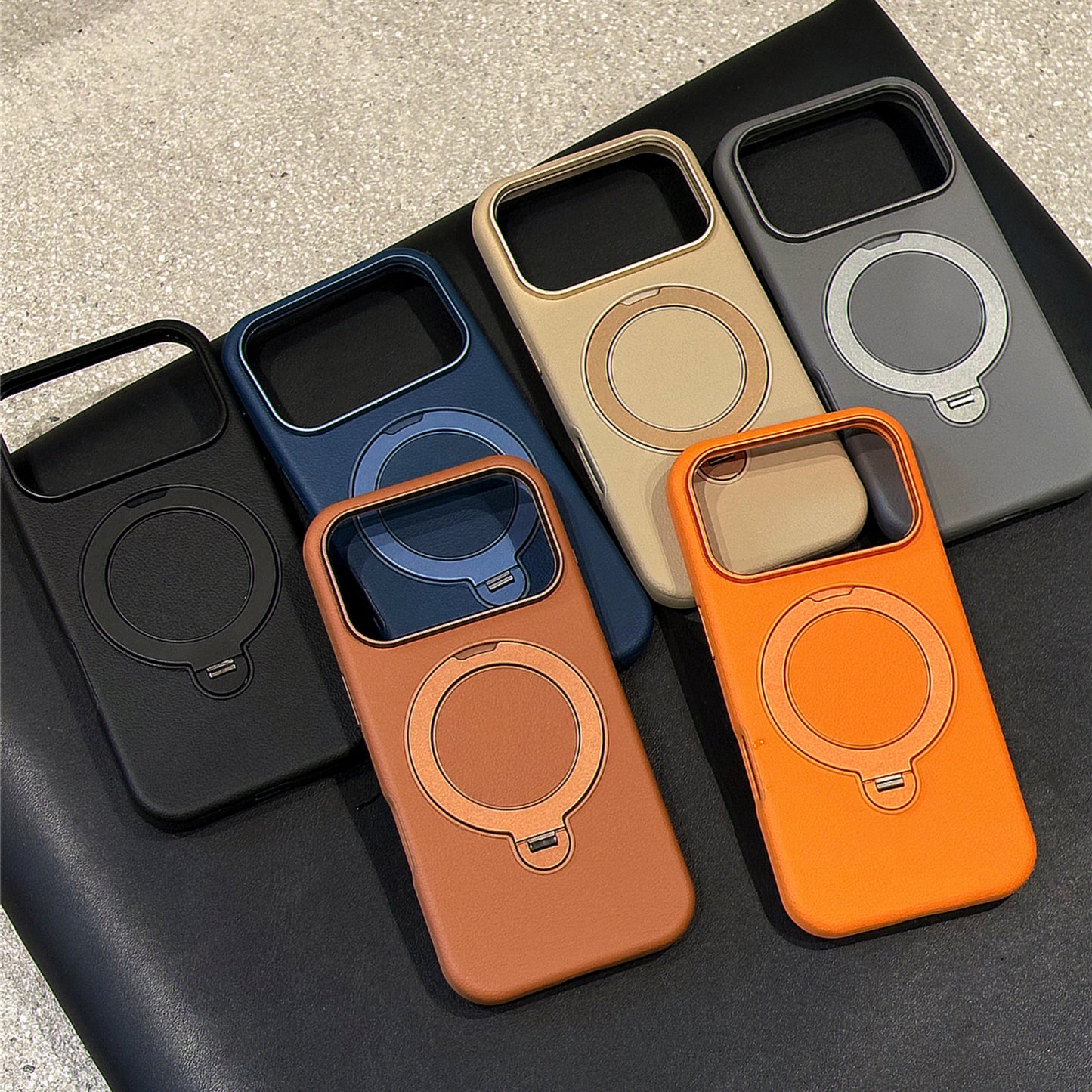 Solid-colored Leather Rotating Stand Acrylic Phone Case