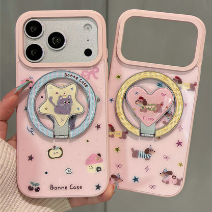 Guava Pink Cat and Dachshund Magnetic Stand Acrylic Phone Case