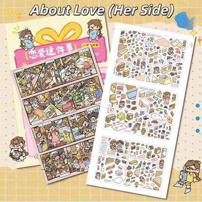 Love Pages 3D Sticker | 4 Cute Miniature Scenes