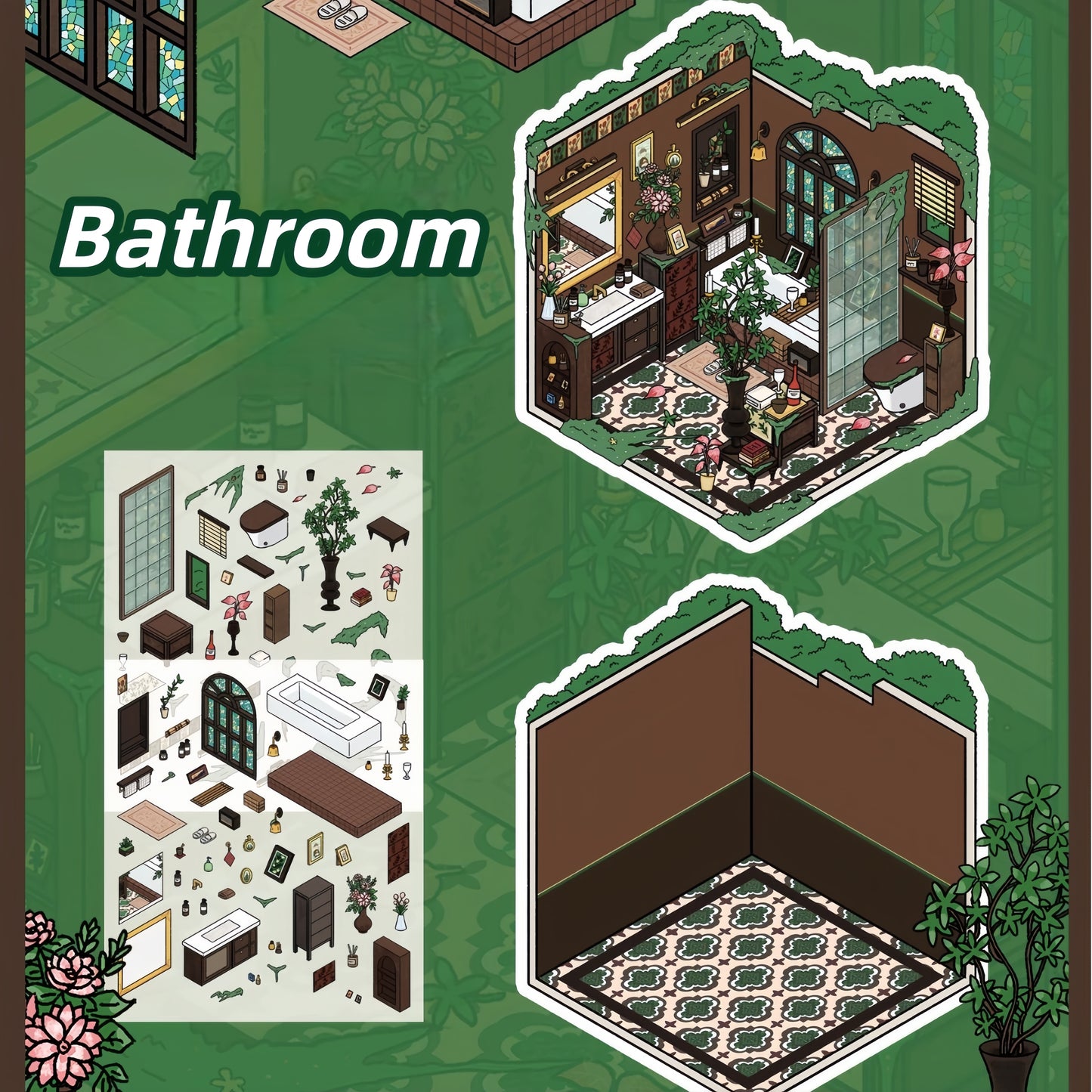 Green Invasion 3D Sticker | 4 Cute Miniature Scenes