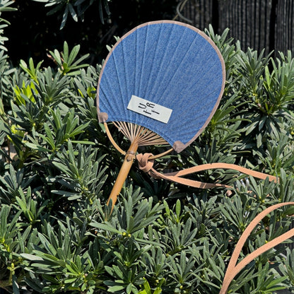 Bamboo Frame Denim Fan with Hanging Rope