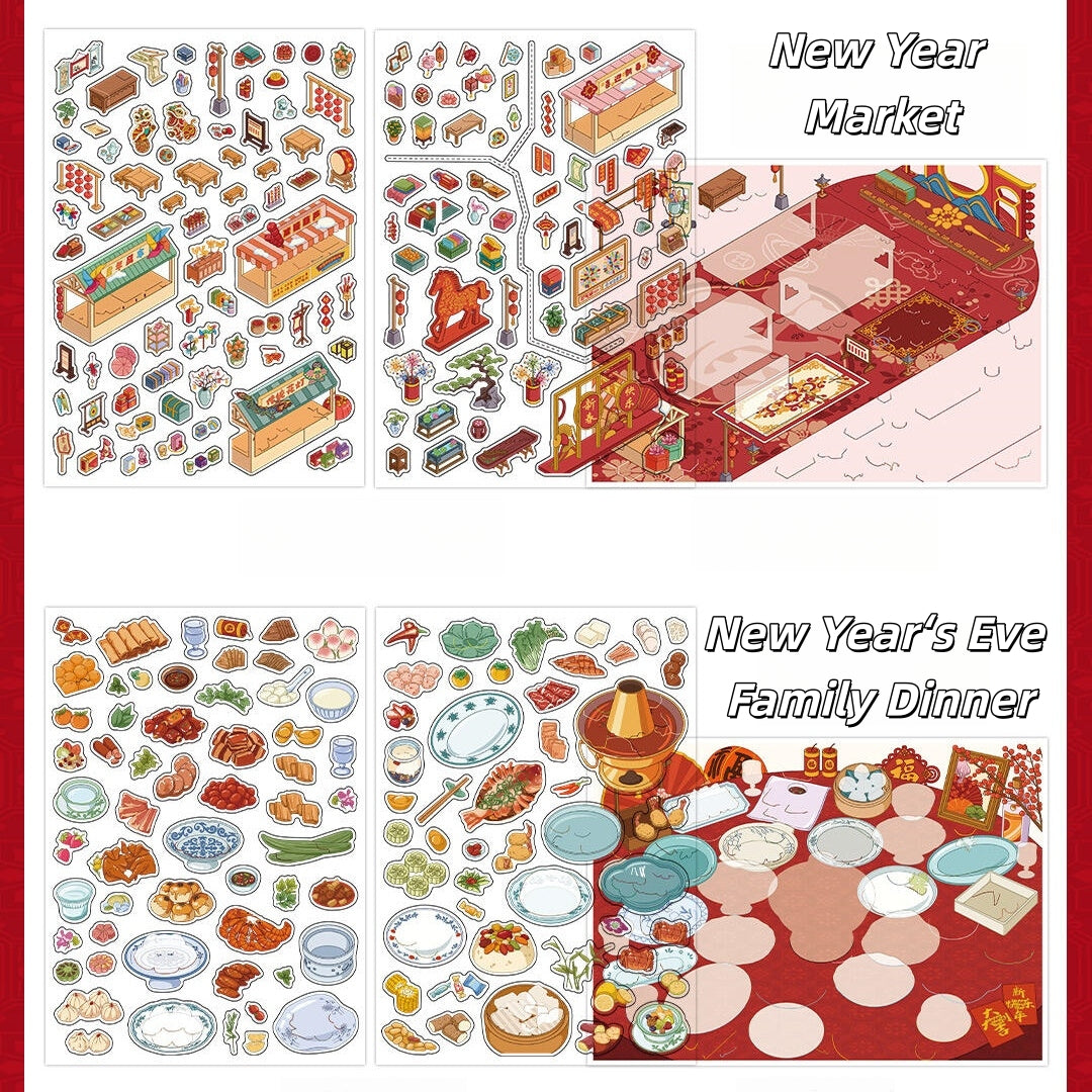 Greet the New Year 3D Sticker | 4 Cute Miniature Scenes