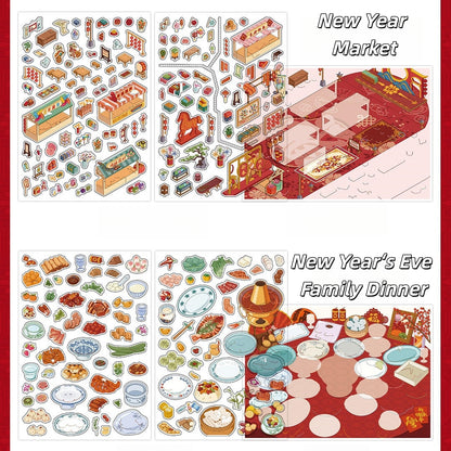 Greet the New Year 3D Sticker | 4 Cute Miniature Scenes