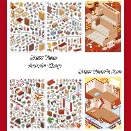 Greet the New Year 3D Sticker | 4 Cute Miniature Scenes