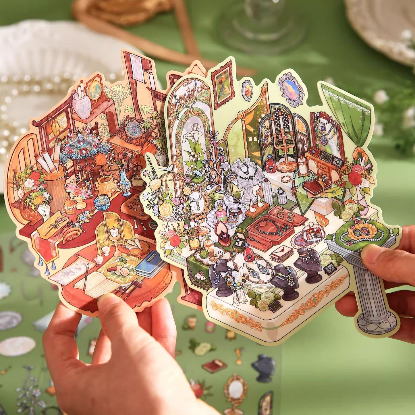 Gilded Encounter 3D Sticker | 2 Cute Miniature Scenes