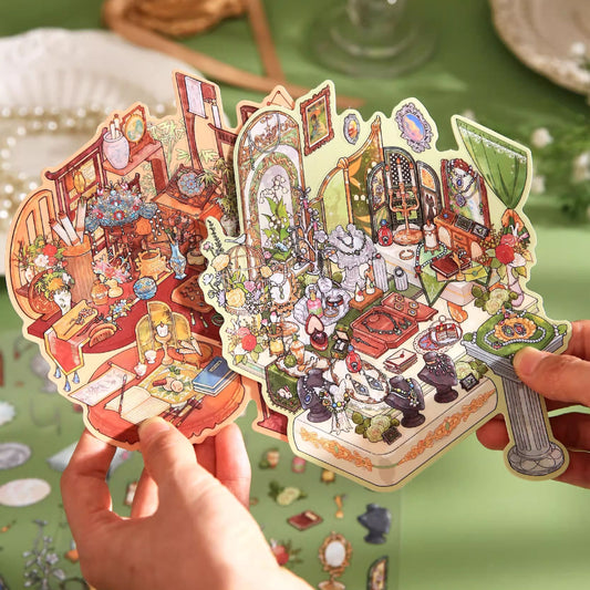 Gilded Encounter 3D Sticker | 2 Cute Miniature Scenes