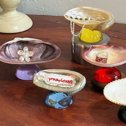 Natural Shell Colorful Glass Base Tray