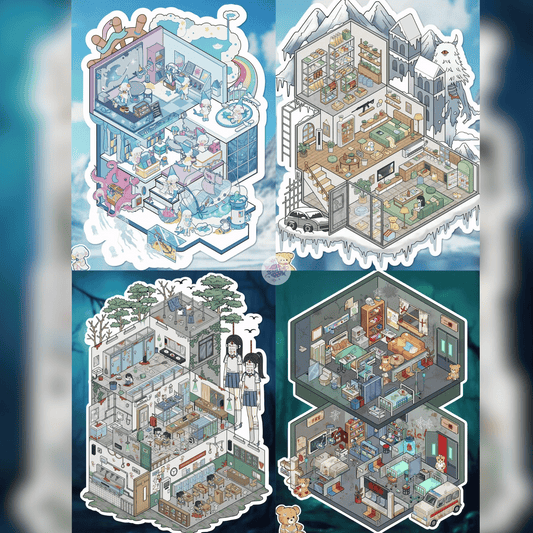 Doomsday Adventure 3D Sticker | 4 Cute Miniature Scenes