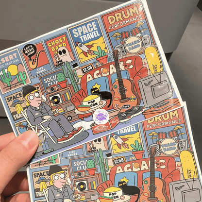 American Retro 3D Sticker | 4 Cute Miniature Scenes