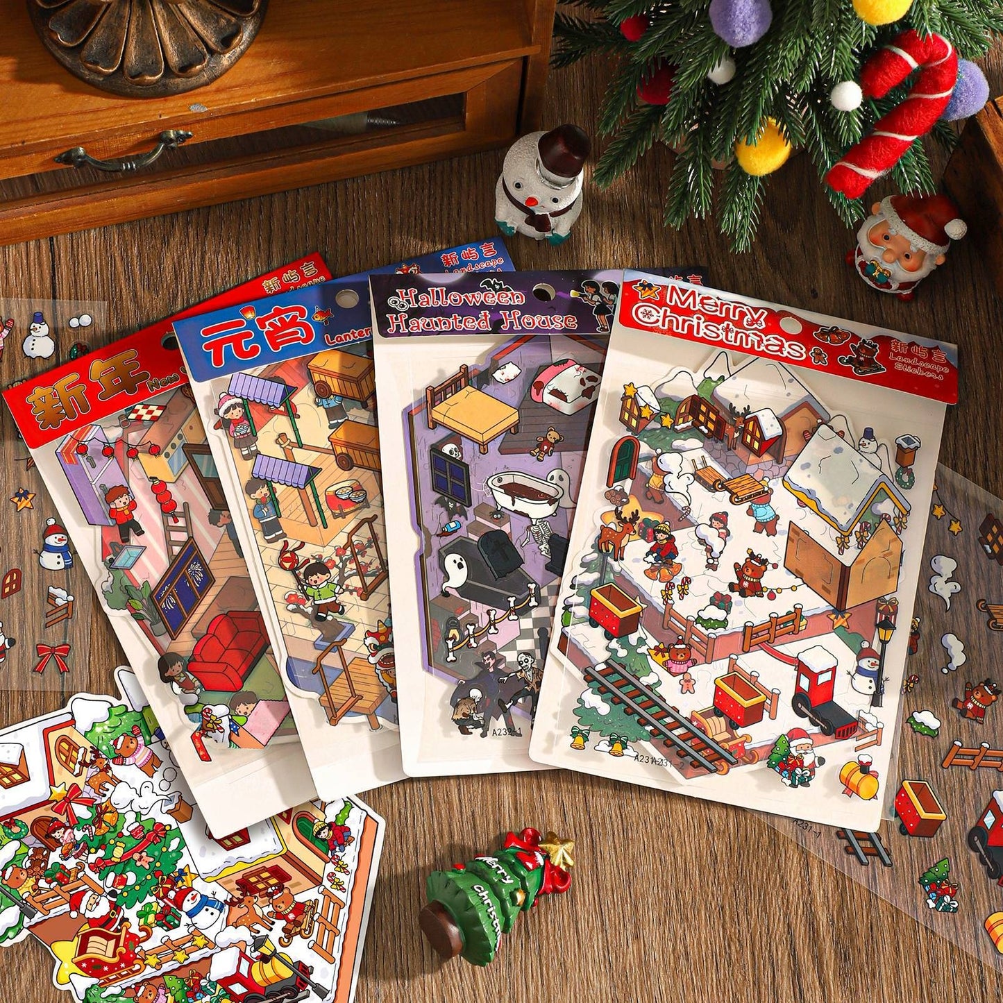 Celebrate the Festival 3D Sticker | 4 Cute Miniature Scenes