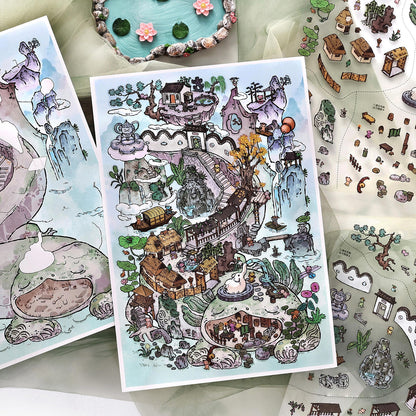 Mystic Isle 3D Sticker | 2 Cute Miniature Scenes