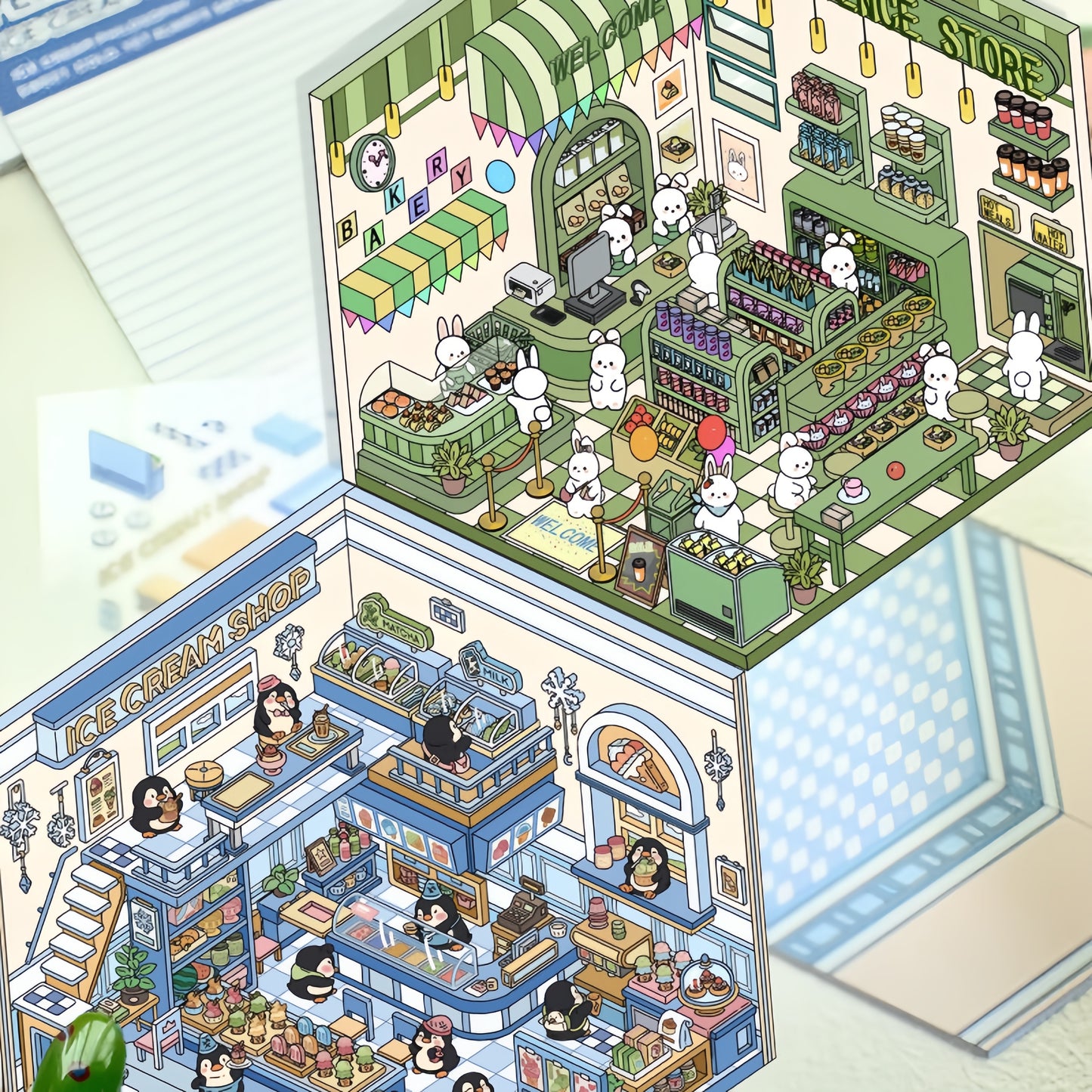 Tiny Animal's Shop 3D Sticker | 4 Cute Miniature Scenes