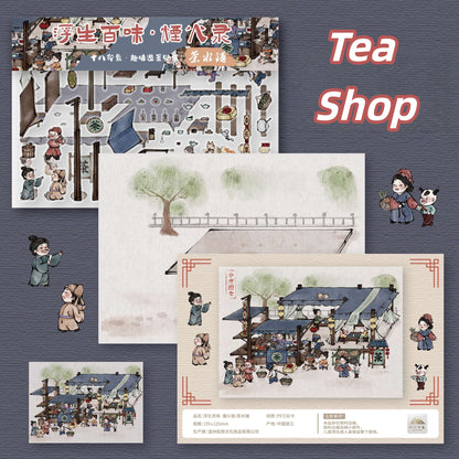 Ancient Shops 3D Sticker | 4 Cute Miniature Scenes