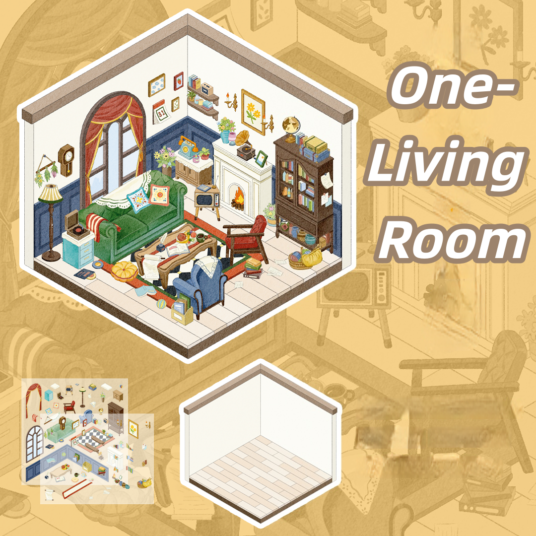 One-bedroom Apartment 3D Sticker | 4 Cute Miniature Scenes