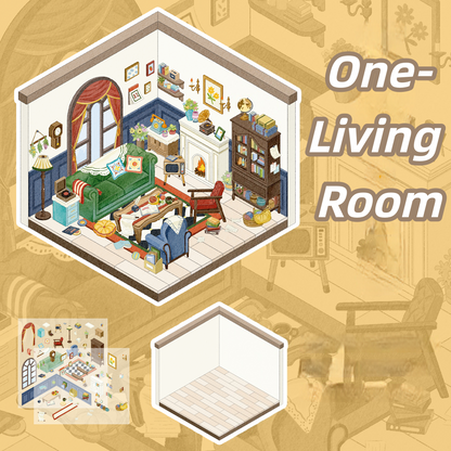 One-bedroom Apartment 3D Sticker | 4 Cute Miniature Scenes