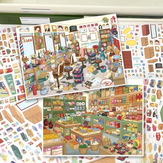 Nostalgia Shop 3D Sticker | 2 Cute Miniature Scenes