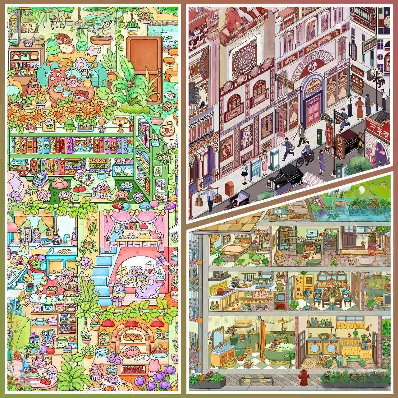 Whimsical Community 3D Sticker | 3 Cute Miniature Scenes