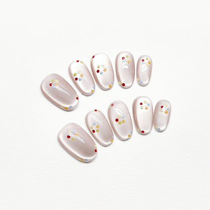 White Cat-Eye Dot Nails - Medium Square/Short Almond